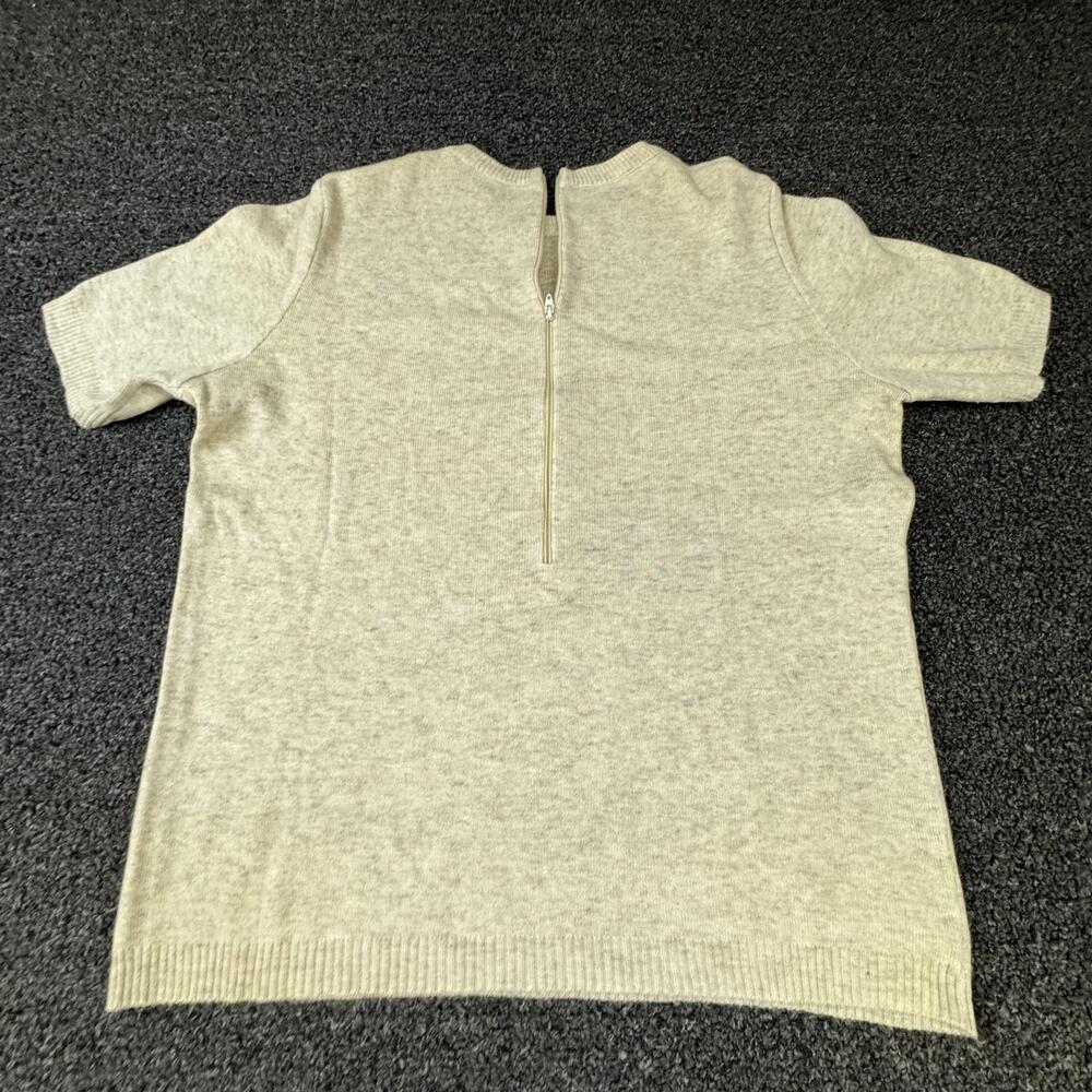 Kimberly Pullover Sweater Womens M Beige Short Sleeve Crew Neck Zipper Cashmere - Picture 7 of 8